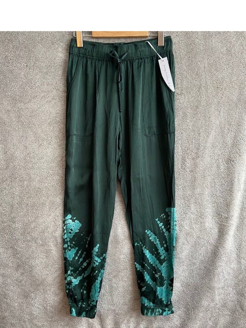 Young Fabulous & Broke Silk Tie Dye Joggers Emerald Satin Small
